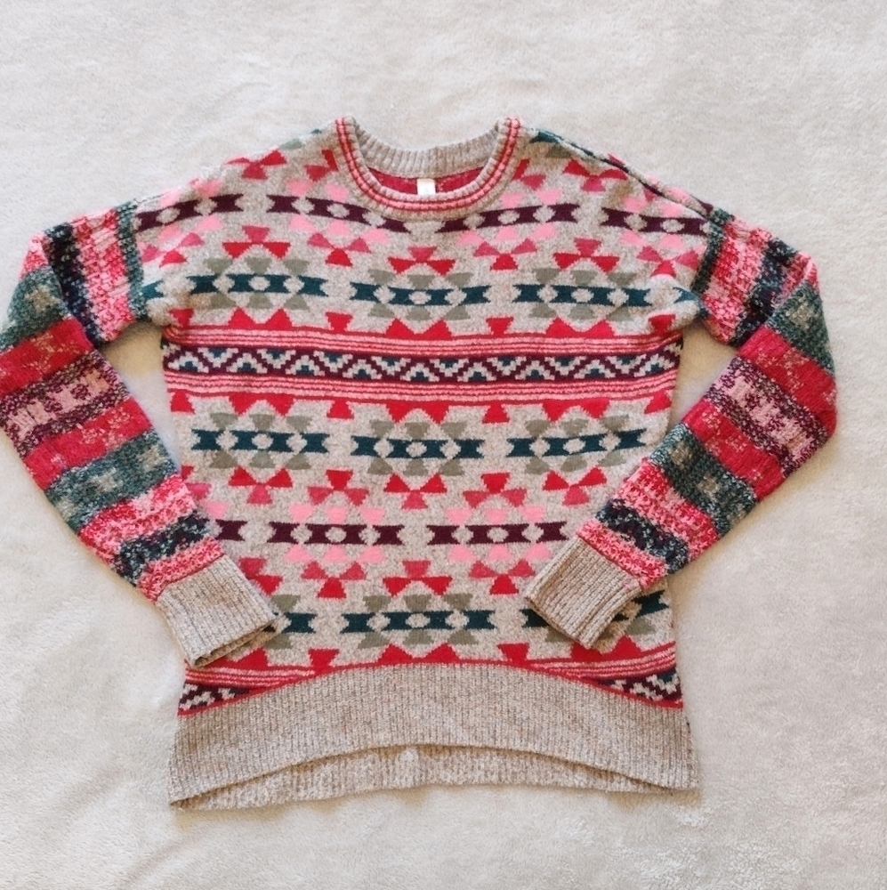 Aeropostale Red Green Multi Crew Neck Sweater Sz XS